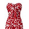 Hawaiian Vacation Couple Outfit Abstract Graffiti Print Tied Pocket Off the Shoulder Wide Leg Jumpsuit and Shirt Set - Rouge S | US 4