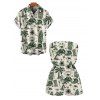 Hawaiian Vacation Couple Outfit Wave Tribal Print Pocket Off the Shoulder Romper and Shirt Set - Vert profond S | US 4
