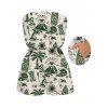 Hawaiian Vacation Couple Outfit Wave Tribal Print Pocket Off the Shoulder Romper and Shirt Set - Vert profond S | US 4