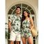 Hawaiian Vacation Couple Outfit Wave Tribal Print Pocket Off the Shoulder Romper and Shirt Set - Vert profond S | US 4