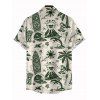 Hawaiian Vacation Couple Outfit Wave Tribal Print Pocket Off the Shoulder Romper and Shirt Set - Vert profond S | US 4