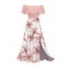 Vacation Dress Colorblock Coconut Tree Print Flounce Off the Shoulder Smocked Slit Dress - Rose XL | US 12