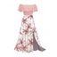 Vacation Dress Colorblock Coconut Tree Print Flounce Off the Shoulder Smocked Slit Dress - Rose XL | US 12