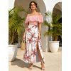 Vacation Dress Colorblock Coconut Tree Print Flounce Off the Shoulder Smocked Slit Dress - Rose XXXL | US 16