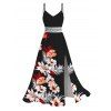 Vacation Couple Outfit Hibiscus Floral Tropical Leaf Print Lace Hollow Out Slit Dress and Shirt Set - Noir S | US 4