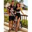 Vacation Couple Outfit Hibiscus Floral Tropical Leaf Print Lace Hollow Out Slit Dress and Shirt Set - Noir S | US 4