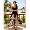 Vacation Couple Outfit Hibiscus Floral Tropical Leaf Print Lace Hollow Out Slit Dress and Shirt Set - Noir S | US 4