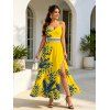 Hawaiian Vacation Dress Tropical Leaf Print Lace Hollow Out Slit Dress - Jaune XXXXXL | US 20
