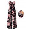 Vacation Jumpsuit for Beach Tropical Hand-Drawn Flower Pattern Pocket Off the Shoulder Wide Leg Jumpsuit - Rose XXL | US 14