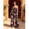 Vacation Jumpsuit for Beach Tropical Hand-Drawn Flower Pattern Pocket Off the Shoulder Wide Leg Jumpsuit - Rose XXL | US 14