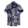 Men's Hawaiian Vacation Shirt Tropical Pineapple Print Button Up Shirt - Bleu de Minuit 5XL