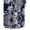 Men's Hawaiian Vacation Shirt Tropical Pineapple Print Button Up Shirt - Bleu de Minuit 5XL