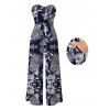 Hawaiian Vacation Jumpsuit Tropical Pineapple Print Pocket Off the Shoulder Jumpsuit - Bleu de Minuit XXL | US 14