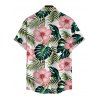 Hawaiian Vacation Couple Outfit Tropical Leaf Floral Print Flounce Off the Shoulder Smocked Slit Dress and Shirt Set - Turquoise Foncée S | US 4