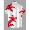 Vacation Couple Outfit Watercolor Hibiscus Floral Print Lace Hollow Out Slit Dress and Shirt Set - Rouge S | US 4