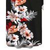Men's Vacation Shirt Hibiscus Floral Tropical Leaf Print Button Up Shirt - Noir 5XL