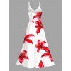 Vacation Dress Watercolor Tropical Hibiscus Floral Print Lace Hollow Out Slit Dress - Rouge XXXXXL | US 20