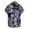 Hawaiian Vacation Couple Outfit Tropical Pineapple Print Pocket Off the Shoulder Jumpsuit and Shirt Set - Bleu de Minuit S | US 4