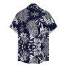 Hawaiian Vacation Couple Outfit Tropical Pineapple Print Pocket Off the Shoulder Jumpsuit and Shirt Set - Bleu de Minuit S | US 4