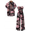 Vacation Couple Outfit Tropical Hand-Drawn Flower Print Pocket Off the Shoulder Jumpsuit and Shirt Set - Rose S | US 4