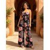 Vacation Couple Outfit Tropical Hand-Drawn Flower Print Pocket Off the Shoulder Jumpsuit and Shirt Set - Rose S | US 4