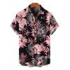 Vacation Couple Outfit Tropical Hand-Drawn Flower Print Pocket Off the Shoulder Jumpsuit and Shirt Set - Rose S | US 4