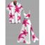 Vacation Couple Outfit Watercolor Hibiscus Floral Print Lace Hollow Out Slit Dress and Shirt Set - Rouge S | US 4