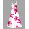 Vacation Couple Outfit Watercolor Hibiscus Floral Print Lace Hollow Out Slit Dress and Shirt Set - Rose Vif S | US 4