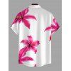 Men's Vacation Shirt Watercolor Tropical Hibiscus Floral Print Button Up Shirt - Rose Vif 5XL