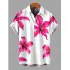 Men's Vacation Shirt Watercolor Tropical Hibiscus Floral Print Button Up Shirt - Rose Vif 5XL