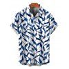 Men's Hawaiian Vacation Shirt Abstract Leaf Print Button Up Shirt - Bleu profond 5XL