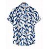 Men's Hawaiian Vacation Shirt Abstract Leaf Print Button Up Shirt - Bleu profond 5XL