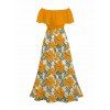 Vacation Dress Hibiscus Floral Leaf Print Flounce Smocked Slit Dress - Brun Doré XXL | US 14