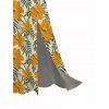 Vacation Dress Hibiscus Floral Leaf Print Flounce Smocked Slit Dress - Brun Doré XXL | US 14