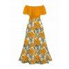 Hawaiian Vacation Couple Outfit Hibiscus Floral Leaf Print Flounce Smocked Slit Dress and Shirt Set - Brun Doré S | US 4