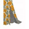 Hawaiian Vacation Couple Outfit Hibiscus Floral Leaf Print Flounce Smocked Slit Dress and Shirt Set - Brun Doré S | US 4