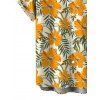 Hawaiian Vacation Couple Outfit Hibiscus Floral Leaf Print Flounce Smocked Slit Dress and Shirt Set - Brun Doré S | US 4