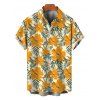 Hawaiian Vacation Couple Outfit Hibiscus Floral Leaf Print Flounce Smocked Slit Dress and Shirt Set - Brun Doré S | US 4
