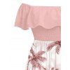 Vacation Couple Outfit Colorblock Coconut Tree Print Flounce Smocked Slit Dress and Shirt Set - Rose S | US 4