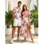Vacation Couple Outfit Colorblock Coconut Tree Print Flounce Smocked Slit Dress and Shirt Set - Rose S | US 4