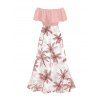 Vacation Couple Outfit Colorblock Coconut Tree Print Flounce Smocked Slit Dress and Shirt Set - Rose S | US 4