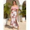 Vacation Couple Outfit Colorblock Coconut Tree Print Flounce Smocked Slit Dress and Shirt Set - Rose S | US 4