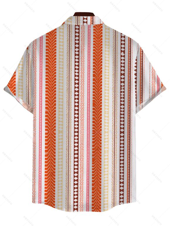 Men's Bohemian Vacation Shirt Arrow Geometric Striped Print Button Up Shirt - Orange 5XL