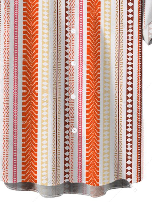 Men's Bohemian Vacation Shirt Arrow Geometric Striped Print Button Up Shirt - Orange 5XL