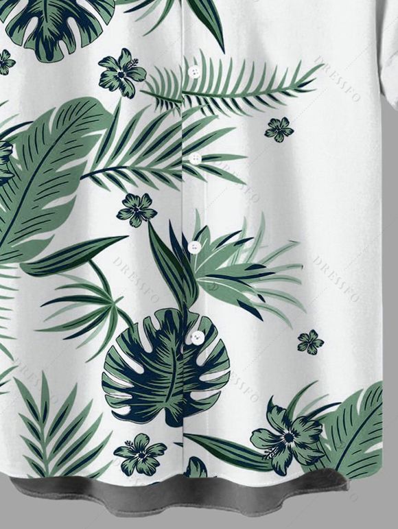 Men's Hawaiian Vacation Shirt Tropical Flower Monstera Leaf Print Button Up Shirt - Vert 5XL