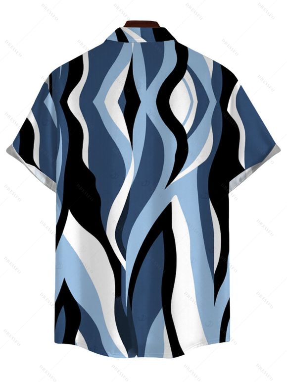 Men's Vacation Shirt Wavy Abstract Geometric Print Button Up Shirt - Bleu gris XL