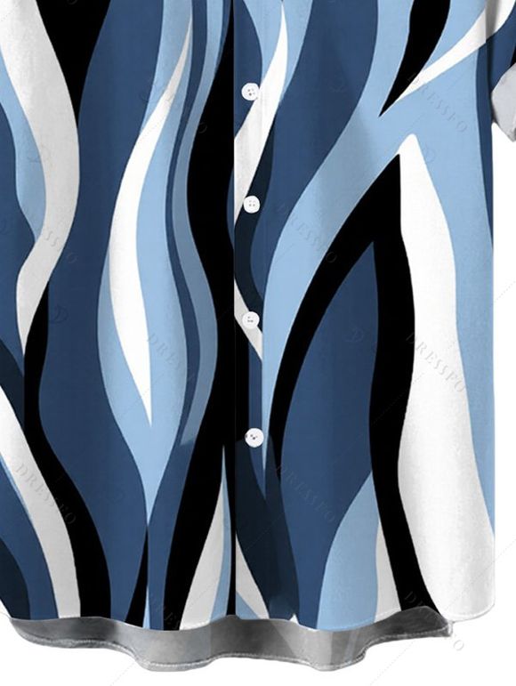 Men's Vacation Shirt Wavy Abstract Geometric Print Button Up Shirt - Bleu gris XL