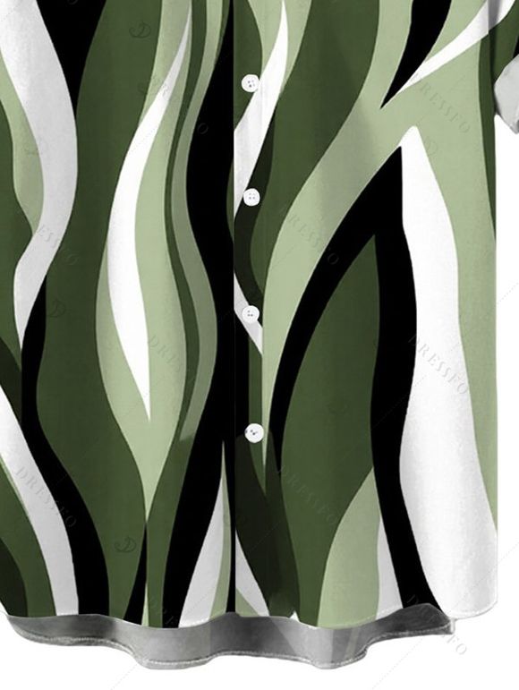 Men's Vacation Shirt Wavy Abstract Geometric Print Button Up Shirt - Vert clair 5XL