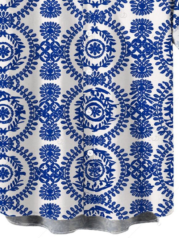 Men's Vacation Shirt Porcelain Mandala Print Button Up Shirt - Bleu 5XL
