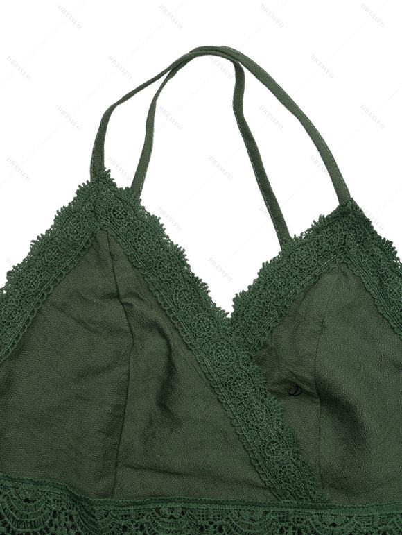 Ethnic Style Vacation Dress Solid Color Sheer Lace Panel Scalloped Spaghetti Strap Maxi Dress - PLANT GREEN XL | US 12